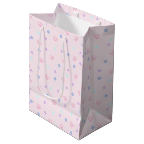 Cute Pastel Pink Seashells Sea Stars and Pearls Medium Gift Bag