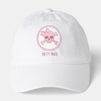 Cute Pastel Pink Skull with Bow and Crossbones Des Hat