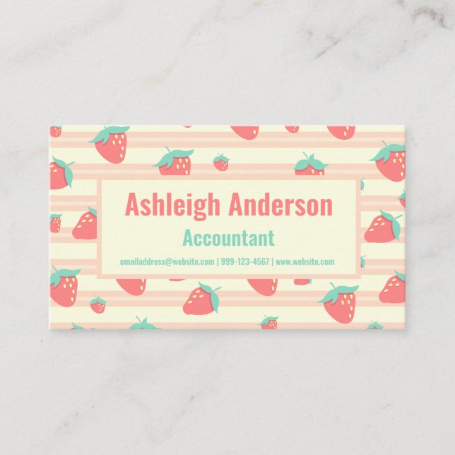 Cute Pastel Pink Strawberries and Cream Pattern Business Card (Front)