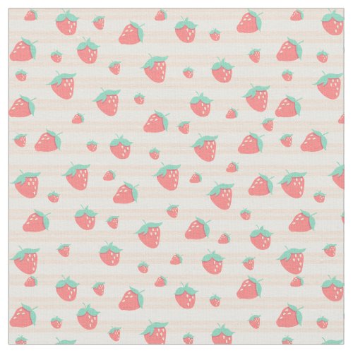 Cute Pastel Pink Strawberries and Cream Pattern Fabric