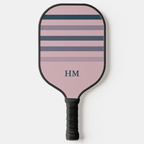 Cute Pastel Pink Striped Monogrammed Intials Pickleball Paddle