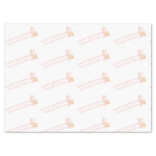 Cute Pastel Pink Teddy Bear 3 years Gift wrap Tissue Paper