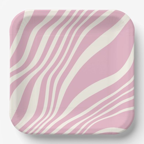 Cute Pastel Pink White Zebra Print Stripes Pattern Paper Plates
