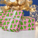 Cute Pastel Pink Xmas Tree Cactus Funny Christmas Wrapping Paper