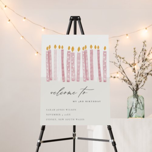 Cute Pastel Pink Yellow Birthday Candles Welcome Foam Board