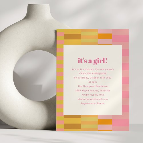 Cute Pastel Pink Yellow Couples Girl Baby Shower Invitation