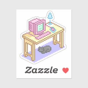 Cute Pastel Pixel Art Computer Desk Cat Sticker