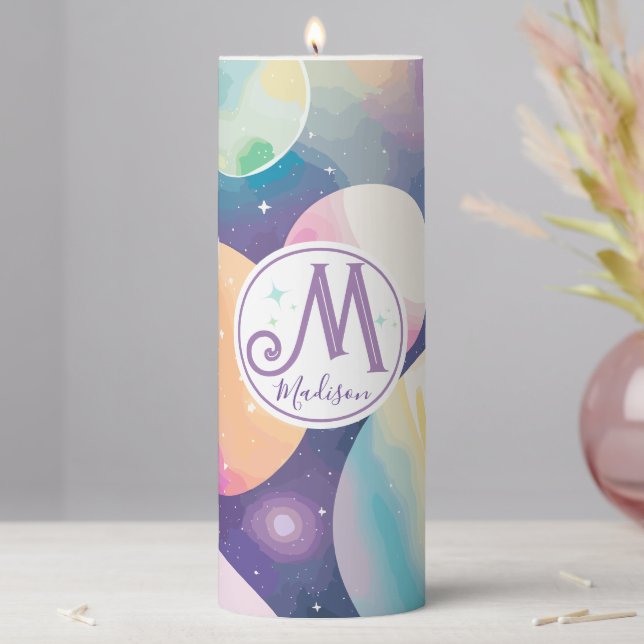 Cute Pastel Planet  Pillar Candle (In Situ)