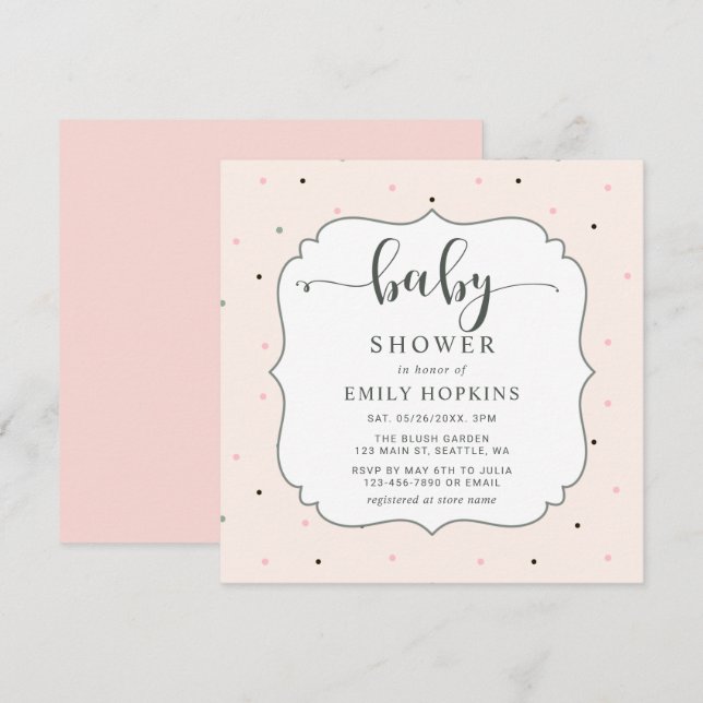 Cute Pastel Polka Dot Girl Baby Shower Square Invitation (Front/Back)