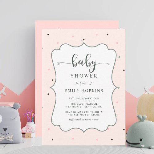 Cute Pastel Polka Dot Pattern Girl Baby Shower Invitation