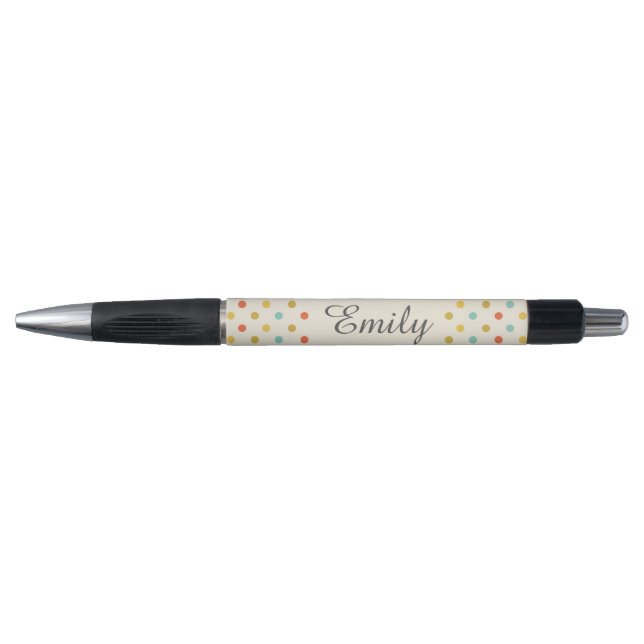 Cute Pastel Polka Dot Personalised Pen (Front)