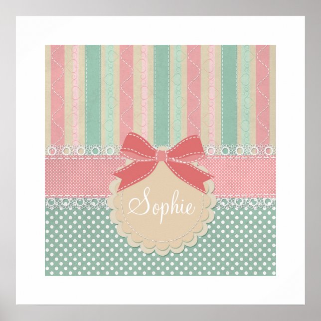 Cute Pastel Polka Dot & Stripes Design Framed Art (Front)