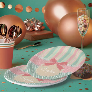 Cute Pastel Polka Dot & Stripes Design Paper Plates