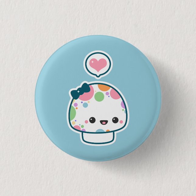 Cute Pastel Polka Dotted Mushroom Button (Front)