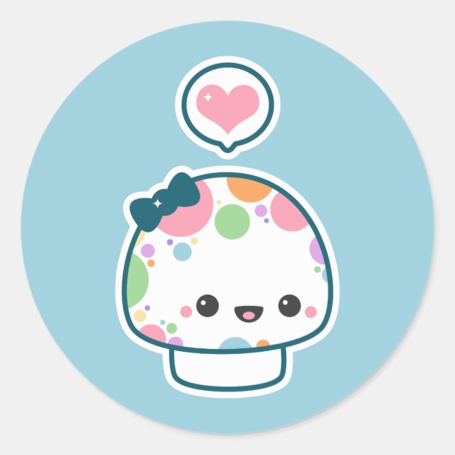 Cute Pastel Polka Dotted Mushroom Classic Round Sticker (Front)