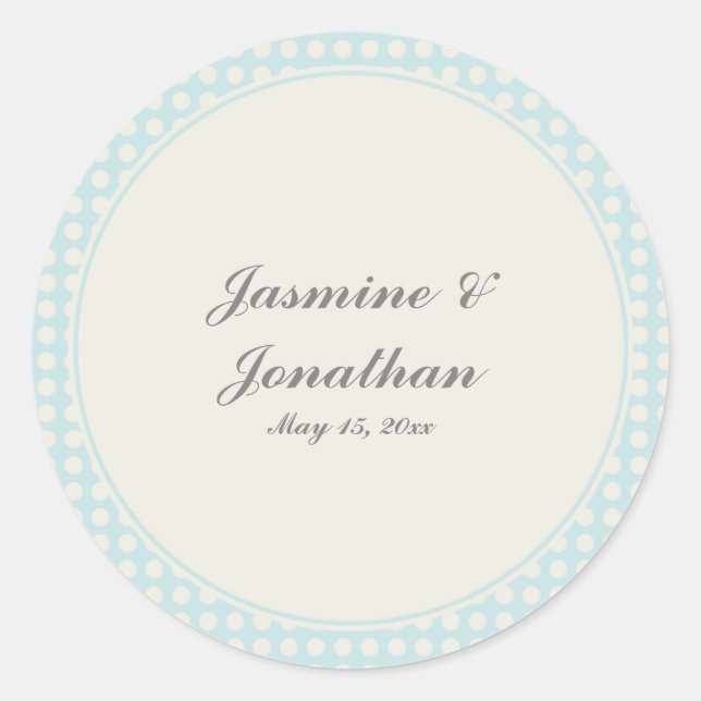 CUTE PASTEL POLKADOTS AND RIBBONS BLUE CLASSIC ROUND STICKER (Front)