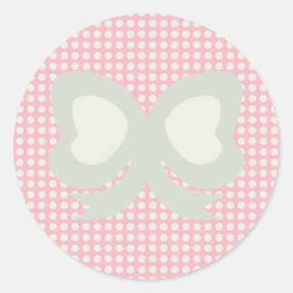 CUTE PASTEL POLKADOTS AND RIBBONS PINK CLASSIC ROUND STICKER