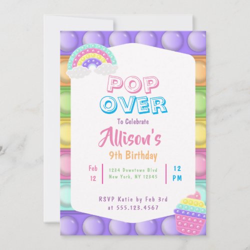 Cute Pastel Pop It Fidget Girls Birthday  Invitation