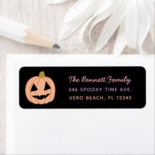 Cute Pastel Pumpkin Halloween Return Address Black Label