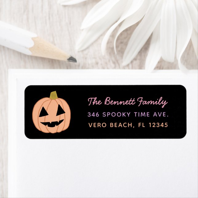 Cute Pastel Pumpkin Halloween Return Address Black Label (Insitu)