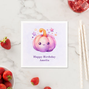 Cute Pastel Pumpkin with Stars Birthday Napkins