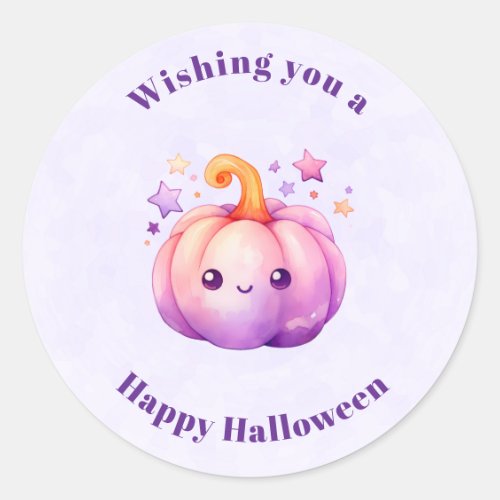 Cute Pastel Pumpkin with Stars Halloween Classic Round Sticker