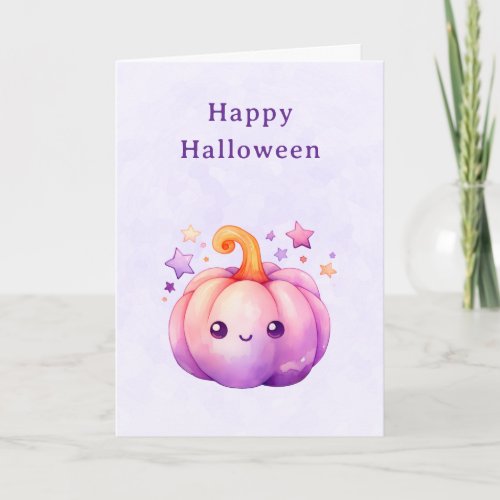 Cute Pastel Pumpkin with Stars Halloween Holiday Card