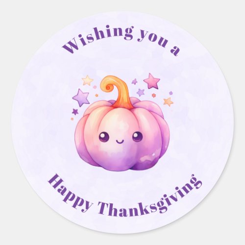 Cute Pastel Pumpkin with Stars Thanksgiving Classic Round Sticker