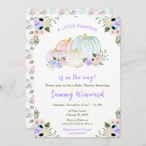 Cute Pastel Pumpkins Baby Shower Invitation