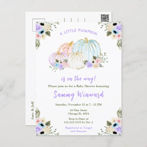 Cute Pastel Pumpkins Baby Shower Postcard