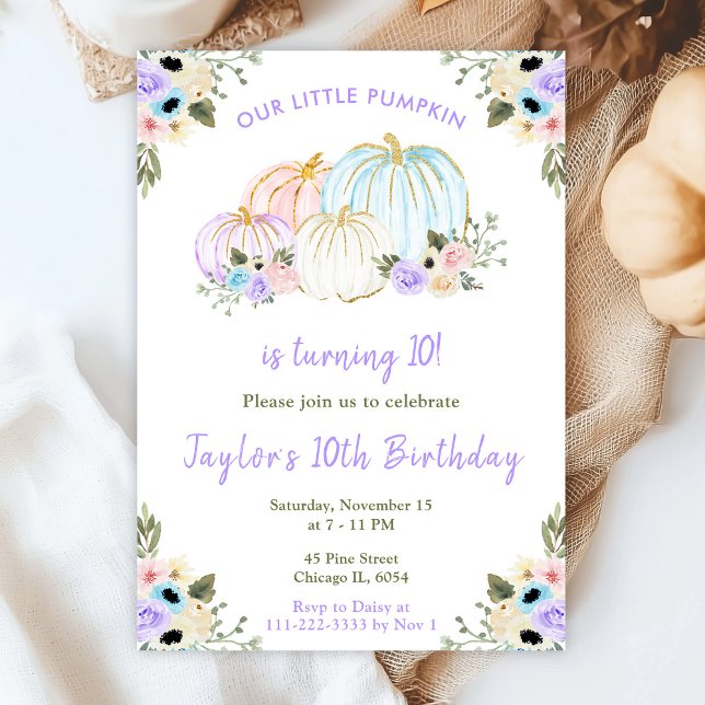 Cute Pastel Pumpkins Birthday Party Invitation (Creator Uploaded)