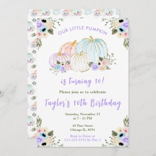 Cute Pastel Pumpkins Birthday Party Invitation