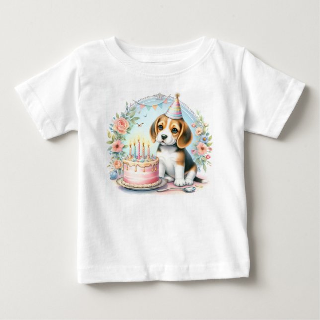 Cute Pastel Puppy Beagle - Birthday  Baby T-Shirt (Front)