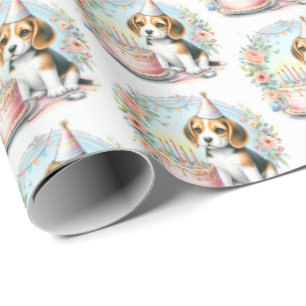 Cute Pastel Puppy Beagle - Birthday  Wrapping Paper