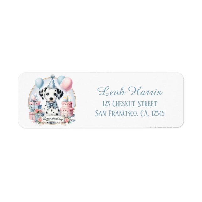 Cute Pastel Puppy Dalmatian - Birthday Address  Label (Front)