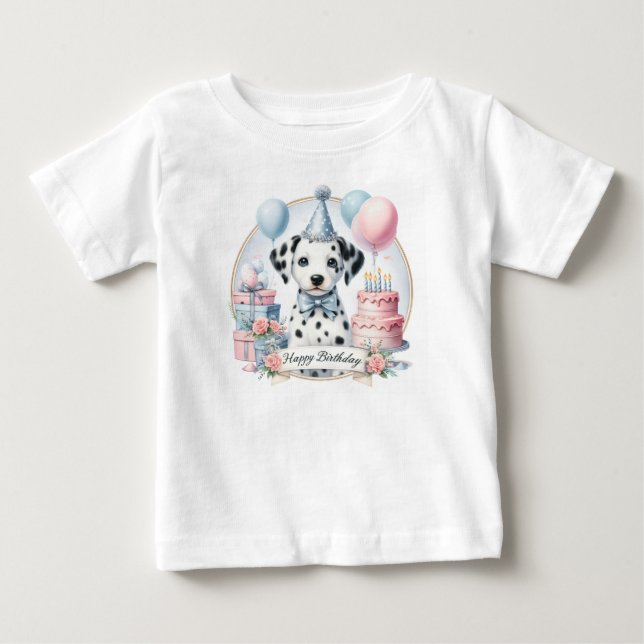 Cute Pastel Puppy Dalmatian - Birthday  Baby T-Shirt (Front)
