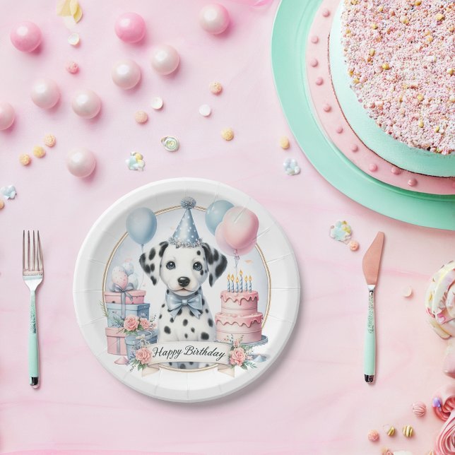 Cute Pastel Puppy Dalmatian - Birthday  Paper Plates (Creator Uploaded)
