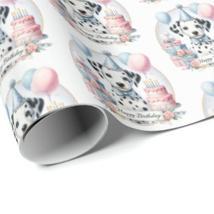 Cute Pastel Puppy Dalmatian - Birthday Wrapping Paper