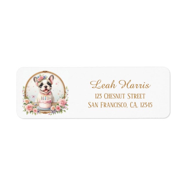 Cute Pastel Puppy French Bulld - Birthday Address  Label (Front)