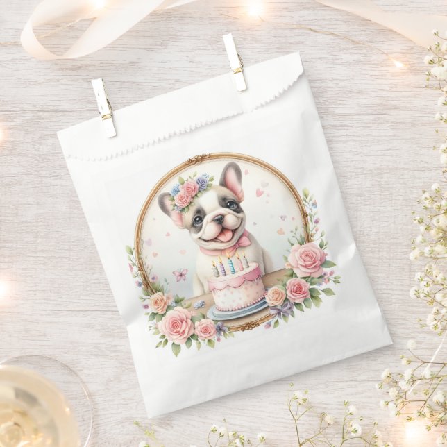 Cute Pastel Puppy French Bulldog - Birthday  Favor Bag (Clipped)