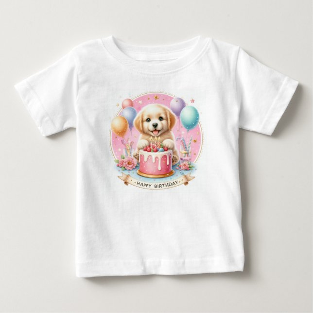 Cute Pastel Puppy Labrador - Birthday  Baby T-Shirt (Front)