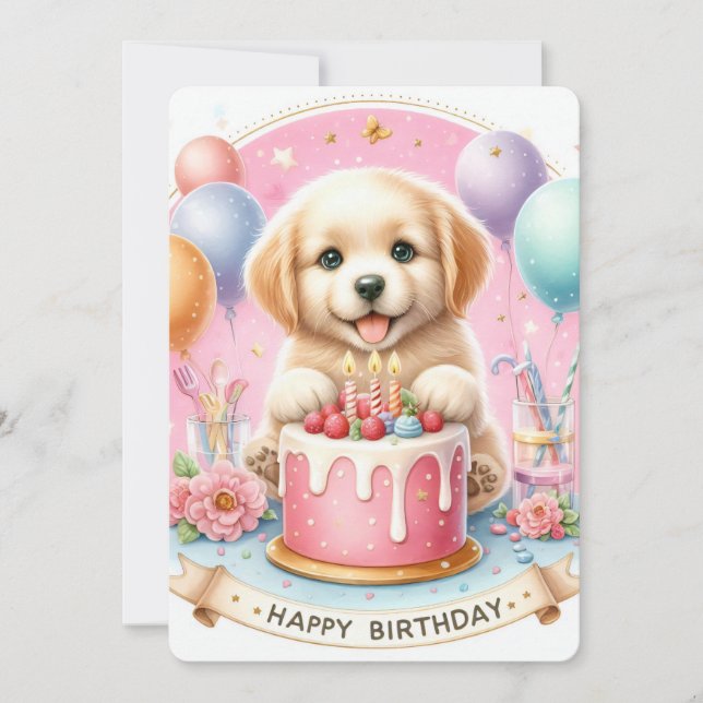 Cute Pastel Puppy Labrador - Birthday Card (Front)