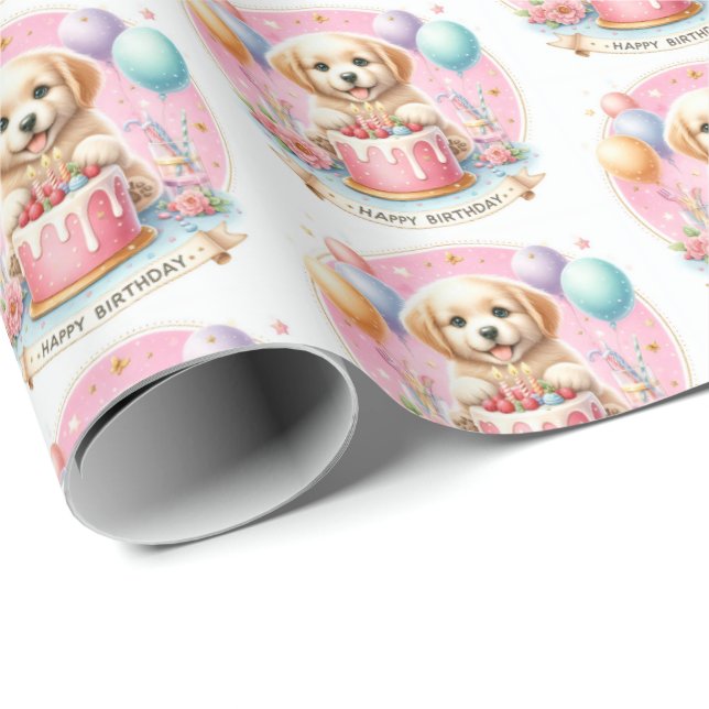 Cute Pastel Puppy Labrador - Birthday  Wrapping Paper (Roll Corner)