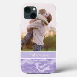 Cute Pastel Purple Camo Personalized Photo iPhone 13 Case