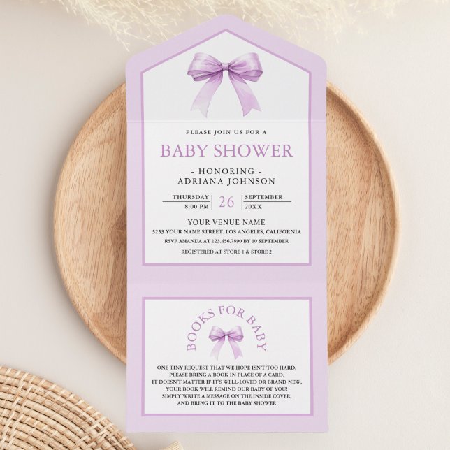 Cute Pastel Purple Coquette Bow Baby Shower All In One Invitation (Creator Uploaded)