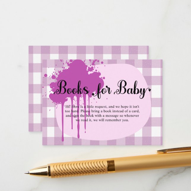 Cute Pastel Purple Gingham Baby Shower Enclosure Card (Front/Back In Situ)