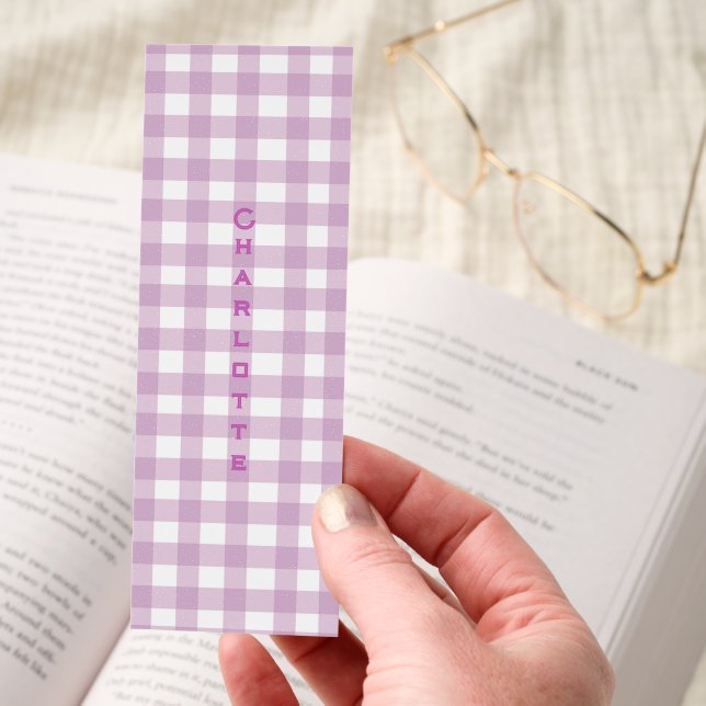 Cute Pastel Purple Gingham Pattern Bookmark (Hand)