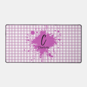 Cute Pastel Purple Gingham Pattern Desk Mat