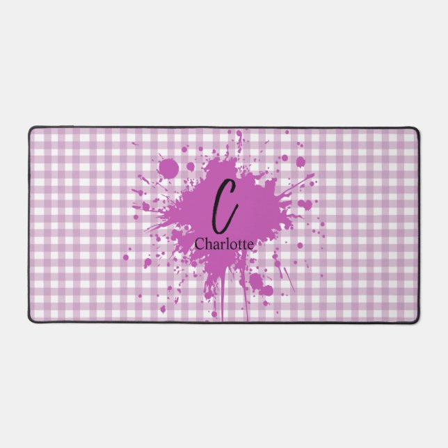 Cute Pastel Purple Gingham Pattern Desk Mat (Front)