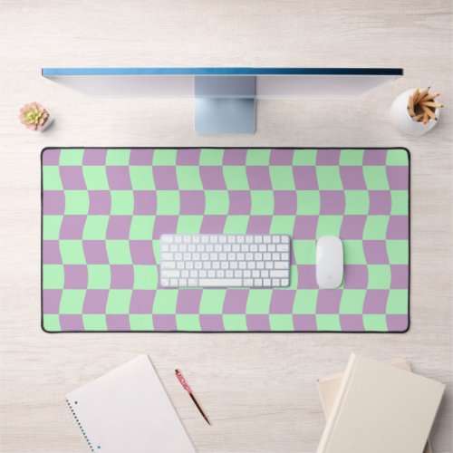 Cute Pastel Purple Green Wavy Checkerboard Print Desk Mat